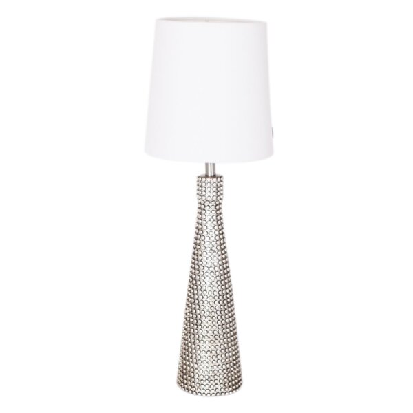 Tischlampe Metall Stoff 54 cm hoch Modern E27 in Silber Weiß