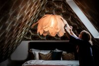 Hängelampe Stoff Metall E27 80 cm breit biegsam Natur