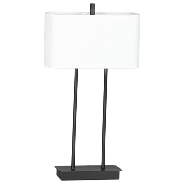 Tischlampe E27 56 cm Schwarz Weiß eckig Stoff Metall