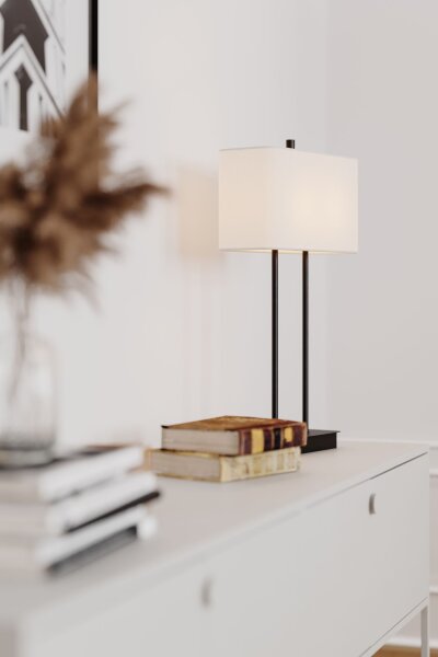 Tischlampe E27 56 cm Schwarz Weiß eckig Stoff Metall