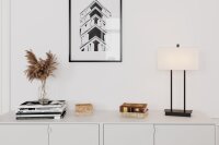Tischlampe E27 56 cm Schwarz Weiß eckig Stoff Metall