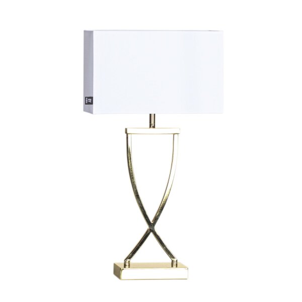Tischlampe Metall Stoff 52 cm in Messing Weiß für E27