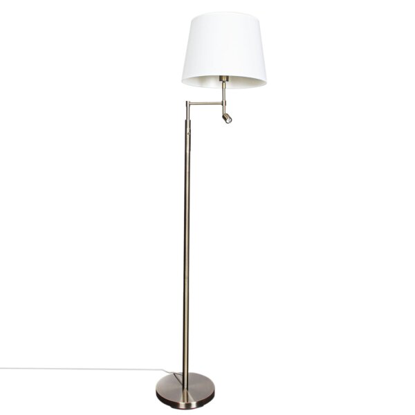 Stehleuchte mit Leselampe 157 cm Messing antik Weiß E27 + LED