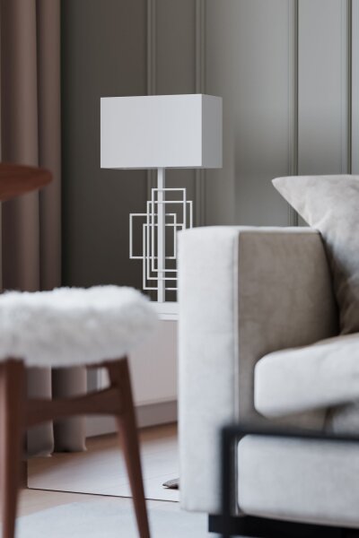 Nachttischlampe Stoff Metall E27 69 cm hoch Weiß Modern