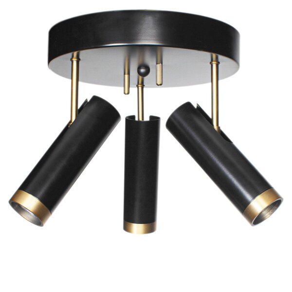 Deckenstrahler rund 3-flammig GU10 B: 30 cm Schwarz Gold