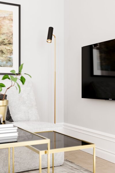 Stehlampe Gold Schwarz 157 cm hoch GU10 verstellbar
