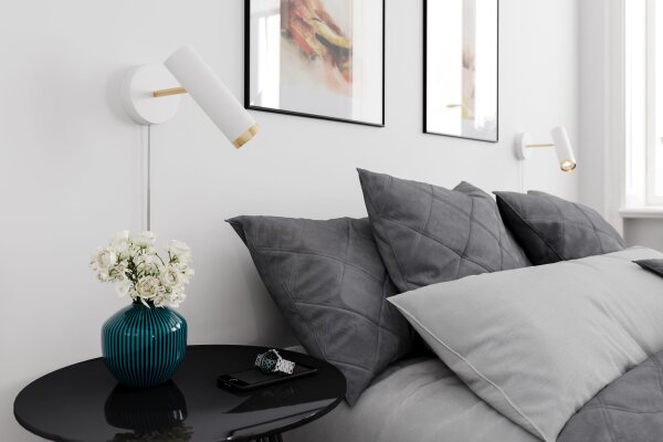Wandleuchte mit Kabel Schalter Weiß Gold GU10 verstellbar