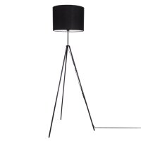 Stehlampe Metall Stoff 145 cm hoch Dreibein Schwarz E27