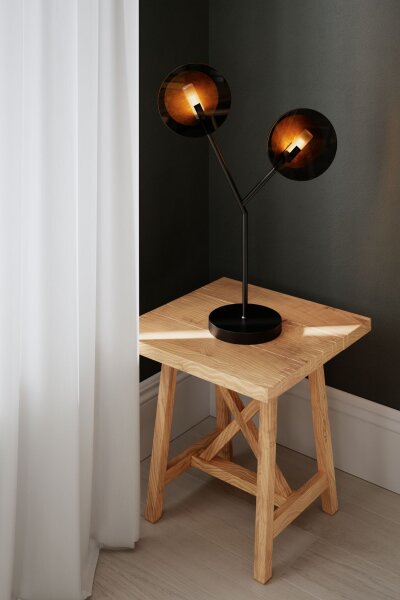 Tischlampe 2-flammmig 59 cm Schwarz Gold aus Glas Metall