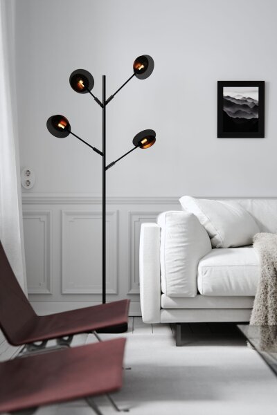 Stehlampe Metall Glas 175,5 cm hoch in Schwarz Gold G9