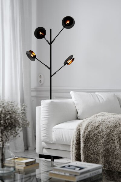 Stehlampe Metall Glas 175,5 cm hoch in Schwarz Gold G9