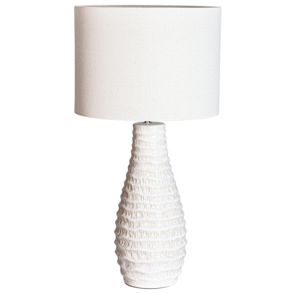 Tischlampe Weiß Creme Keramik Stoff E27 74 cm hoch