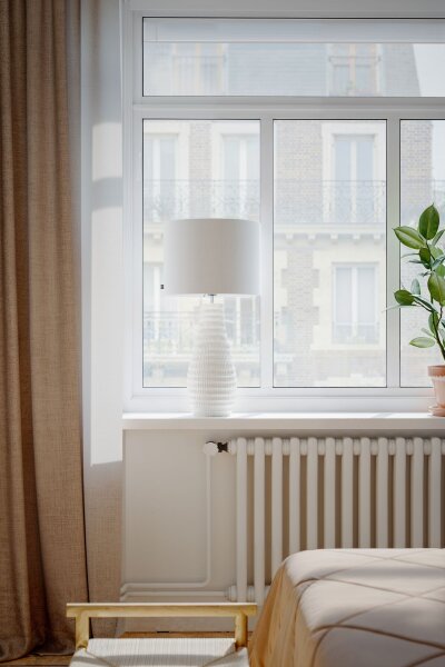 Tischlampe Weiß Creme Keramik Stoff E27 74 cm hoch