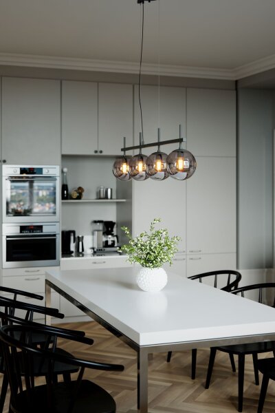 Pendelleuchte Schwarz Grau B: 117 cm Metall Rauchglas 4x E27