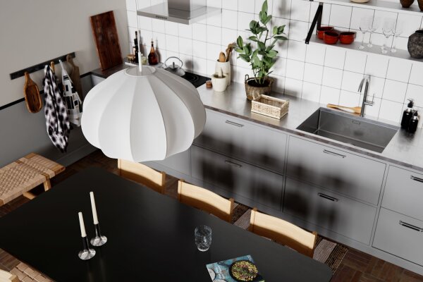 Hängeleuchte Stoff Metall E27 B: 60 cm H: max. 120 cm Weiß