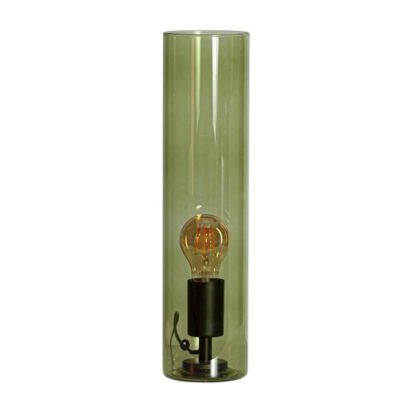 Tischleuchte Glas Zylinder 40 cm hoch Grün E27 Kabelschalter