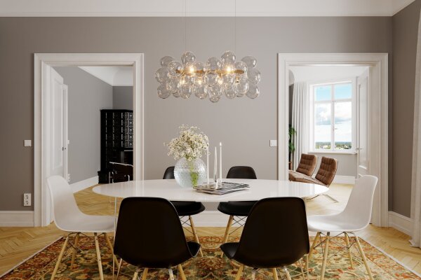 Pendelleuchte Glas Metall L: 80 cm H: max. 120 cm in Gold