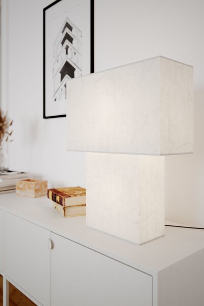 Tischleuchte Weiß Papier Metall 40 cm hoch 2x E27