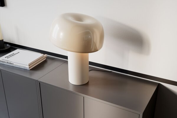 Tischleuchte Weiß H: 41 cm kippbar Metall Kabelschalter E27