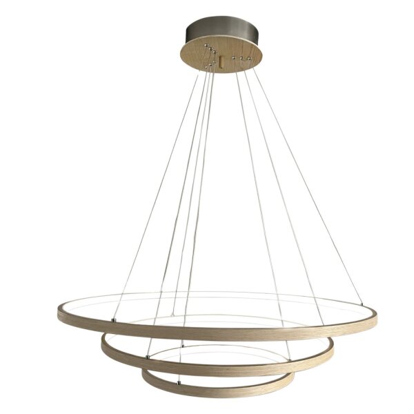 Kronleuchter LED B: 80 cm 3 Ringe Holz 2700 K warmweiß