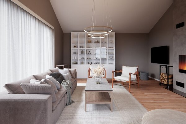 Kronleuchter LED B: 80 cm 3 Ringe Holz 2700 K warmweiß