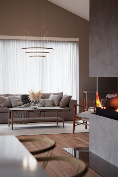 Kronleuchter LED B: 80 cm 3 Ringe Holz 2700 K warmweiß