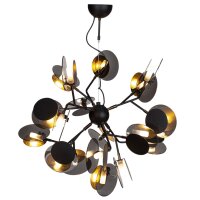 Pendelleuchte Metall Glas 80 cm breit Schwarz Gold 8x G9