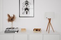 Tischleuchte Holz Stoff 55 cm Dreibein Eiche Weiß E27