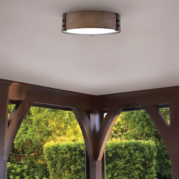 Außenlampe rund D: 38,1 cm IP44 E14 in Holz Optik blendarm
