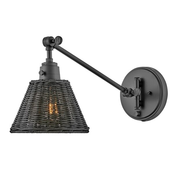 Wandleuchte Metall Rattan E27 verstellbar Schwarz vielseitig