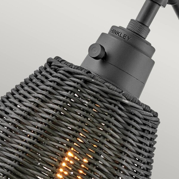 Wandleuchte Metall Rattan E27 verstellbar Schwarz vielseitig