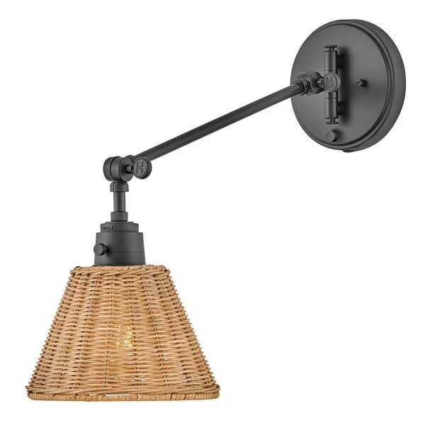 Wandlampe Rattan Metall Gelenkarm schwenkbar E27 zum Lesen