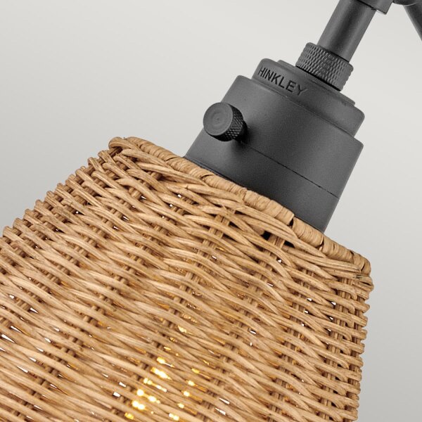 Wandlampe Rattan Metall Gelenkarm schwenkbar E27 zum Lesen