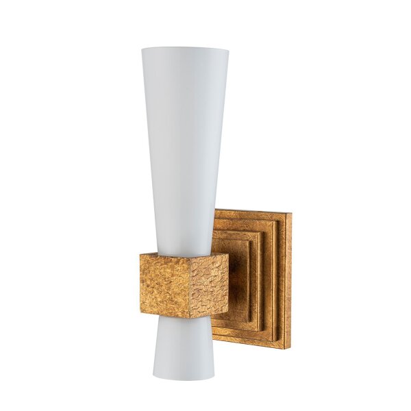 Wandleuchte Metall Glas H: 35,6 cm in Gold Antik Weiß