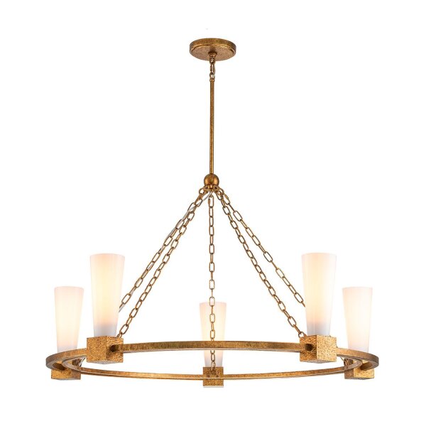 Kronleuchter rund D: 106 cm E27 Metall Glas in Gold antik Weiß