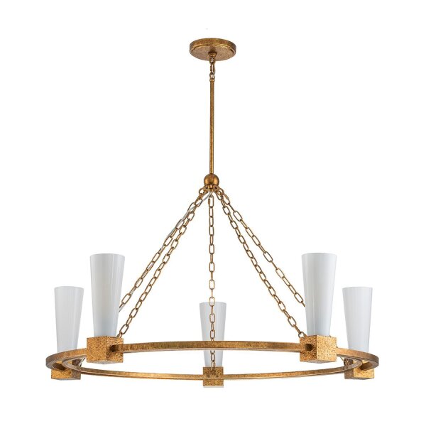 Kronleuchter rund D: 106 cm E27 Metall Glas in Gold antik Weiß