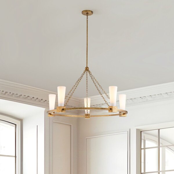 Kronleuchter rund D: 106 cm E27 Metall Glas in Gold antik Weiß