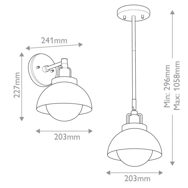 Innenleuchte 3-in-1 Wand Decke Hänge Metall Glas in Bronze