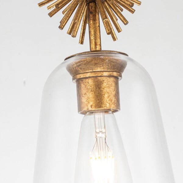 Hängelampe Glas Metall B: 18,4 cm E14 verstellbar Gold Antik