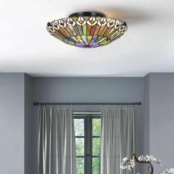 Deckenlampe Buntglas Ø 42 cm rund 2x E27 Tiffany Stil