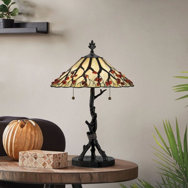 Tischlampe Metall Glas 62,9 cm Tiffany Stil 2x E27 Handarbeit