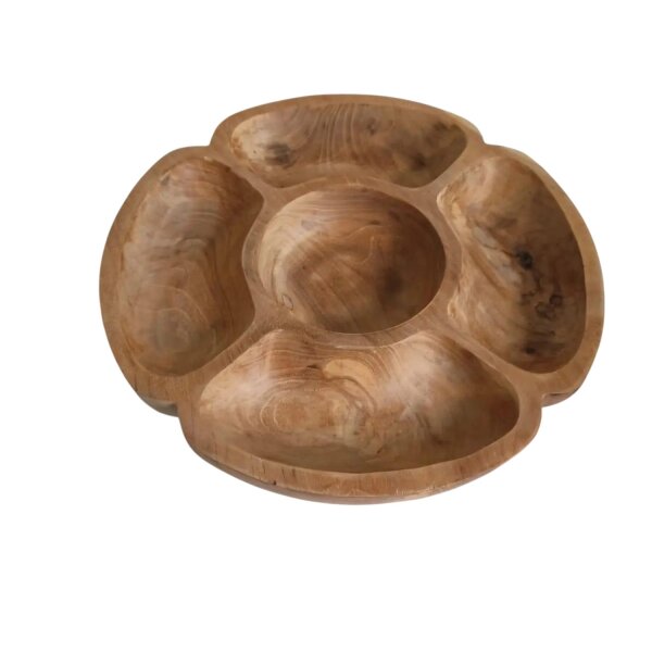 Snackschale Teak Holz B: 40 cm 5 Fächer Unikat Handarbeit