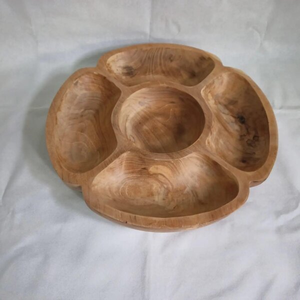 Snackschale Teak Holz B: 40 cm 5 Fächer Unikat Handarbeit
