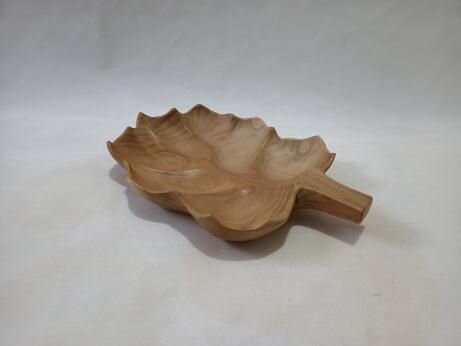 Dekoschale Teak Holz 32 cm lang Blatt Design Unikat Handarbeit