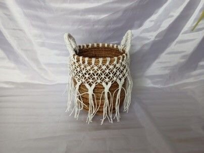 Korb geflochten Ø 30 cm H: 33 cm klein Naturfaser Handarbeit