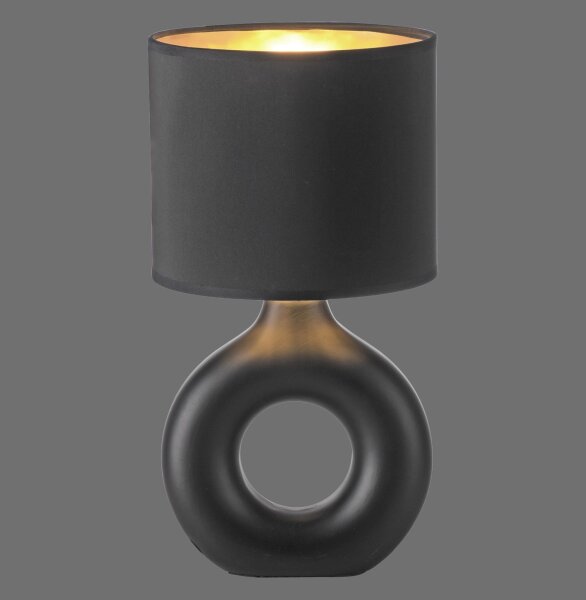 Tischlampe Keramik Stoff 30 cm E27 Schwarz Gold Modern