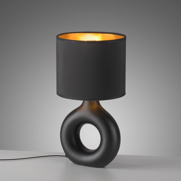 Tischlampe Keramik Stoff 30 cm E27 Schwarz Gold Modern