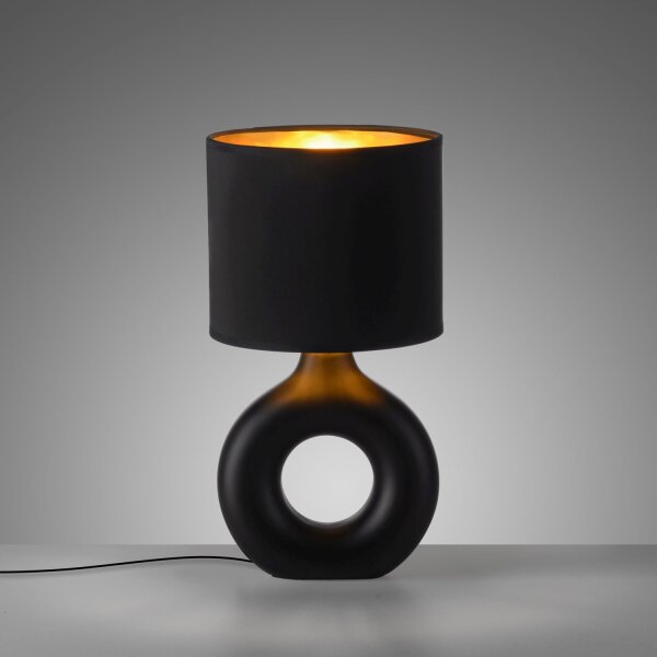 Tischlampe Keramik Stoff 30 cm E27 Schwarz Gold Modern