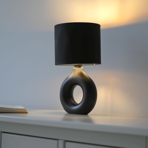 Tischlampe Keramik Stoff 30 cm E27 Schwarz Gold Modern