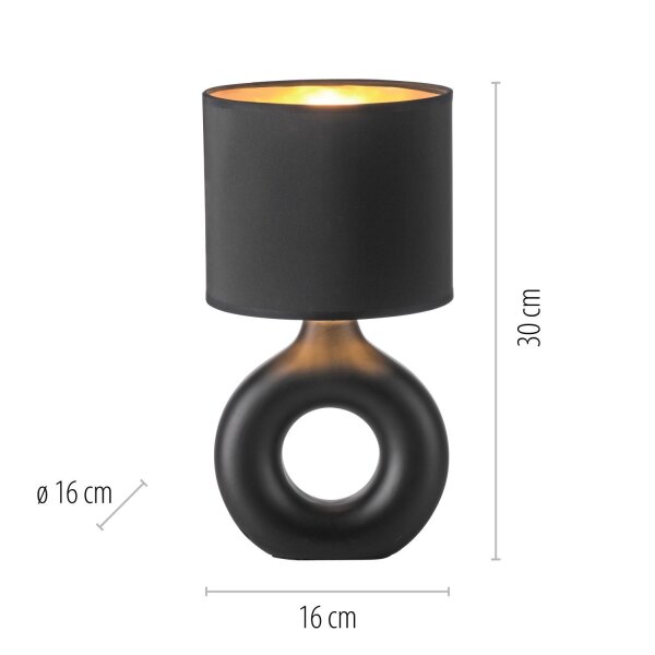 Tischlampe Keramik Stoff 30 cm E27 Schwarz Gold Modern